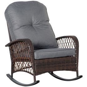 Patio Wicker Rocking Chair with Thick Cushions Outdoor Garden Rocker Gray