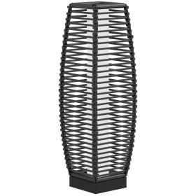 Solar-Powered Rattan Floor Lamp, Auto On/Off LED Outdoor Garden Lantern, Pathway Light, Gray