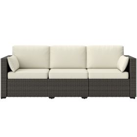 Patio Couch PE Wicker Deep Seating Outdoor Sofa with Removable Cushions, 3 Seater Rattan Sofa, Outdoor Furniture for Balcony, Deck