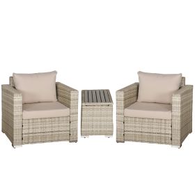 3 Piece Patio Furniture Set, PE Rattan Small Wicker Balcony Furniture, Table & Chairs with Cushions Composite Table, Conversation Set for Apartme