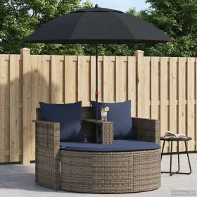 Garden Sofa with Cushion 8 pcs Grey and Navy Blue Poly Rattan