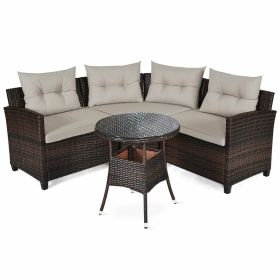 4 Pieces Outdoor Cushioned Rattan Furniture Set (Color: Brown)