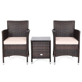3 Pieces Ergonomic Wicker Patio Conversation Set (Color: Beige)